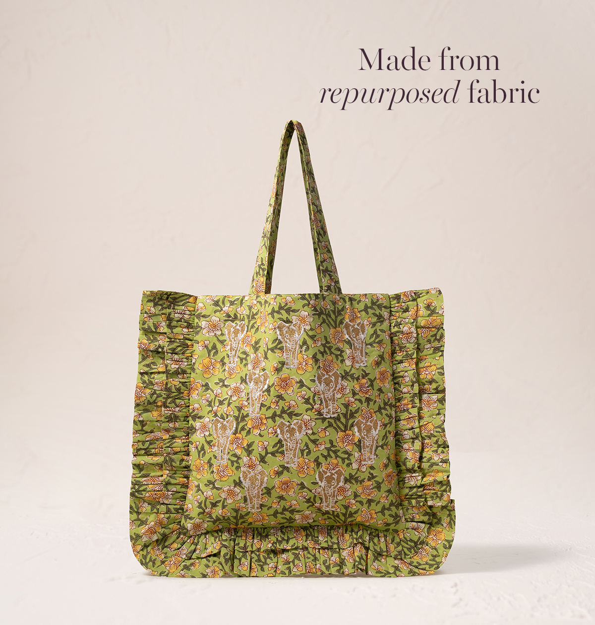 Golden Elephants Cotton Rebirth Frill Tote