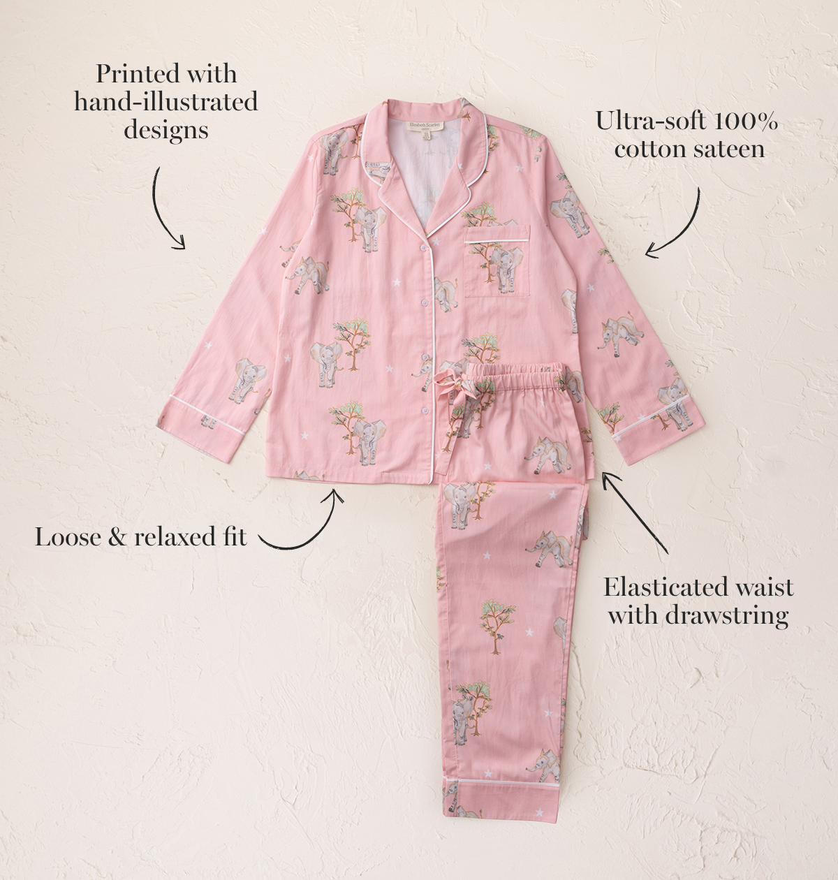 Cotton Sateen Elephant Pajamas