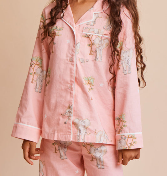 Kids' Cotton Sateen Elephant Pajamas