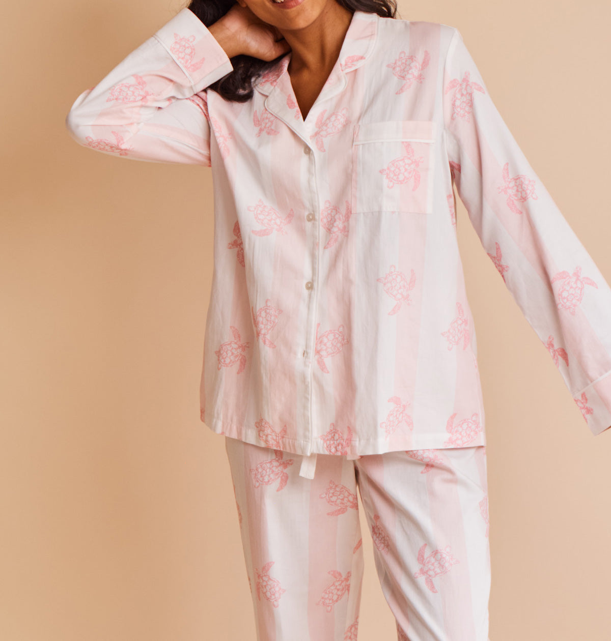 Cotton Sateen Turtle Stripe Pajamas
