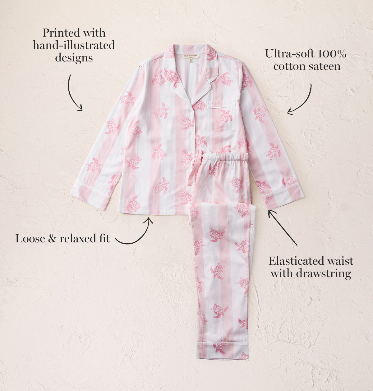 Cotton Sateen Turtle Stripe Pajamas