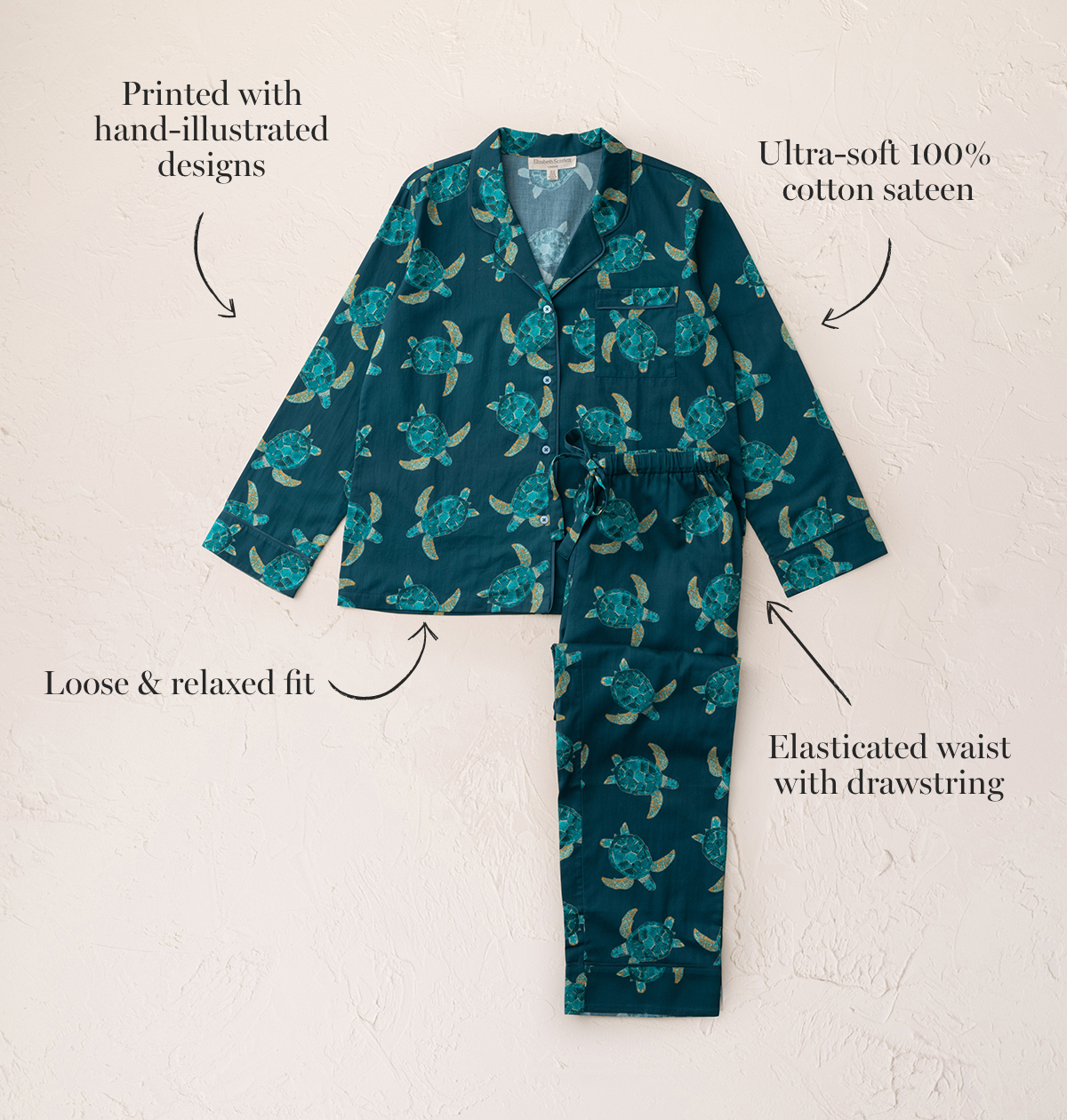 Cotton Sateen Turtle Pajamas